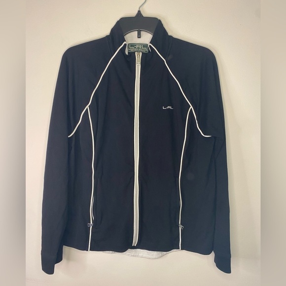 Lauren Ralph Lauren Black Stretch Full Zip Pockets Athletic Track Jacket XL - Picture 2 of 15